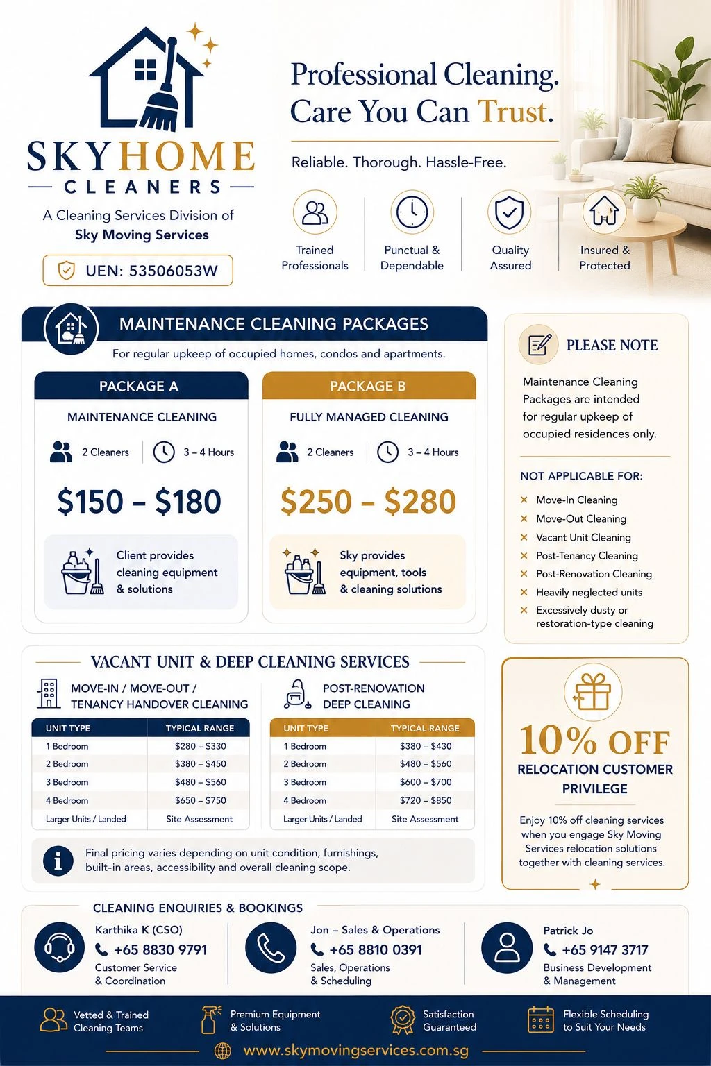 Sky Home Cleaners — Cleaning Packages Singapore